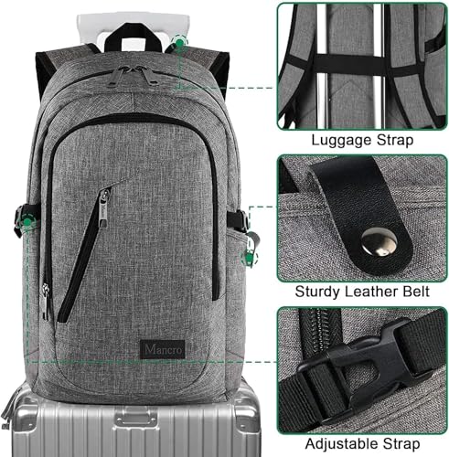 Mancro 17.3 Inch Business Laptop Backpack Large Travel Backpack Lightweight Anti-Theft Laptop Backpack for Men & Women - color: Grey, size: 17.3 inch