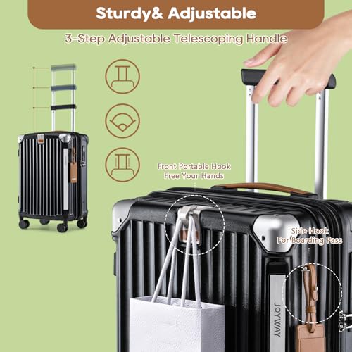 Joyway Carry On Luggage, Expandable Suitcase with Smart Cup Holder and USB Port, 20 IN Hardside Checked with TSA Lock Spinner Double Wheels, Black - color: Black, size: Carry-On 20-Inch