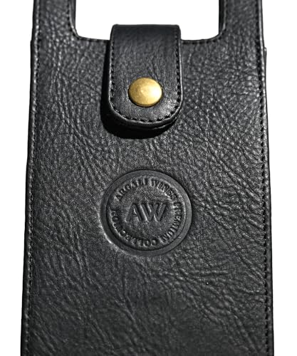 Premium Collection Single Bottle Wine Tote, Black | Genuine Leather, Elegant & Durable, Secure Locking Strap, Sophisticated Gift for Wine Enthusiasts - color: Black