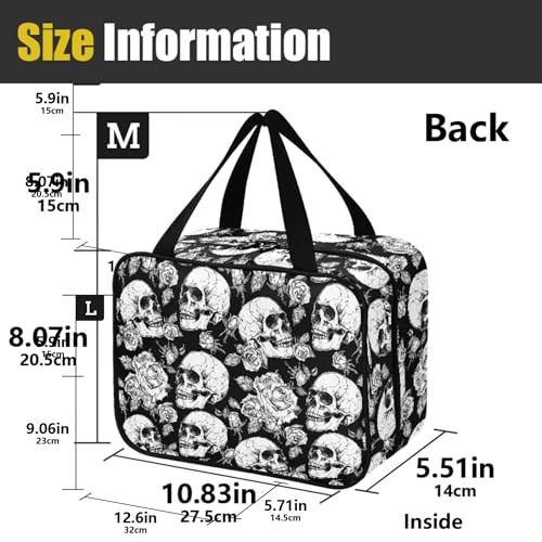 MNSRUU Hanging Toiletry Bags for Women Travel, Gothic Skulls and Flowers Toiletry Organizer Portable Travel Clear Wash Makeup Cosmetic Bag - color: Skull A10809