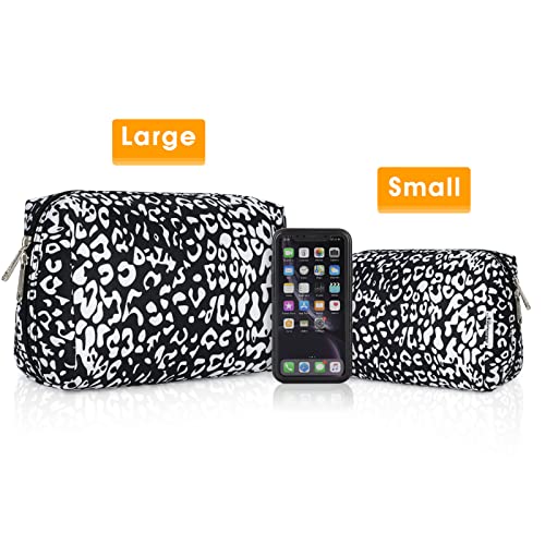 Narwey Cute Cheetah Makeup Bag Travel Cosmetic Bag Organizer Toiletry Bag Make Up Bags with Compartments for Women Girls (Large, Black Leopard) - color: Black Leopard, style: Large
