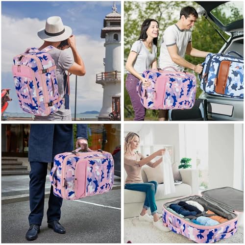Lumesner Carry on Travel Backpacks, Extra Large 40L Flight Approved for Men & Women,Expandable Suitcase backpack (Camouflage Pink(Backpack With 4 Packing Cubes)) - color: Camouflage Pink