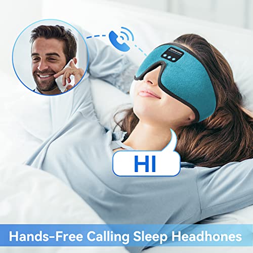 Sleep Headphones, 3D Bluetooth Sleep Mask, Washable Sleeping Headphones with Ultra Thin Stereo Speakers Microphone Hands Free for Insomnia Travel - color: Cyan