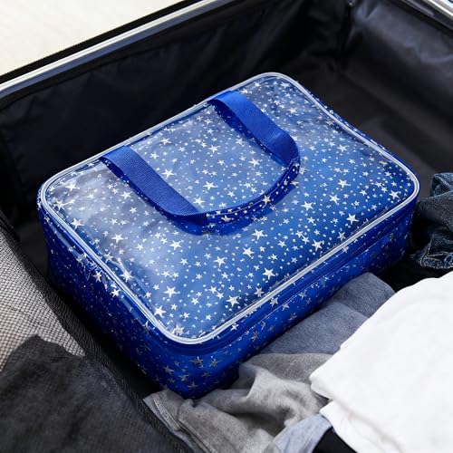 Dark Blue Clear Star Large Cosmetic Bag and Travel Pouch with Handle,Durable Material,Zipper Design-Ideal for Makeup,Travel Essentials (Dark Blue) - color: Dark Blue