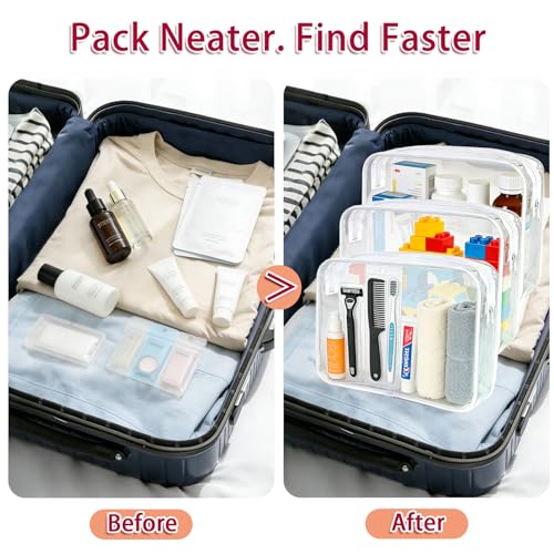 6 Pcs Large Clear Makeup Bags, TSA Approved Toiletry Bags for Travel, Waterproof Clear Pouches with Zipper, Plastic PVC Cosmetic Organizer Case for Women Men Vacation Bathroom Essentials (White Large) - color: 6 Large White