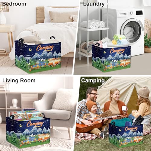 Clastyle Black Night Camping Storage Basket Clothes Toy Tool Food Picnic Basket Outdoor Beach Pool Towel Basket Rectangle Moutain Lake Fir Tree Caravan Bin