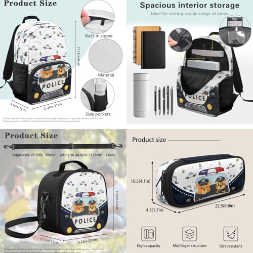 School Backpack for Boys,Police Car 3PCS School Backpacks for Primary Study, Lightweight Bookbag with Lunch Bag Bundle for Kids Teens Students - color: Police Car -1