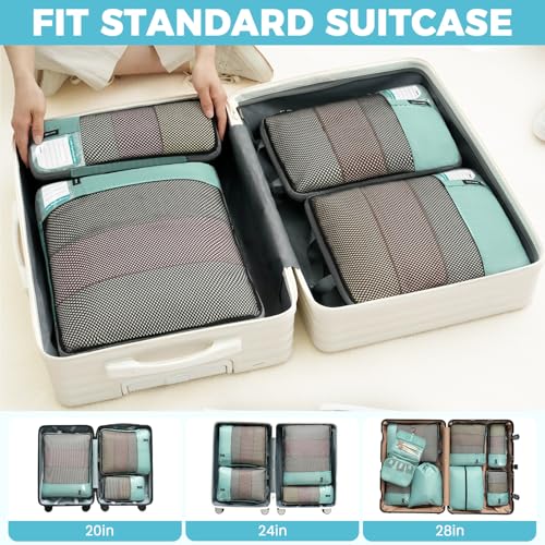 BAGAIL 4 Set/6 Set/8 Set Compression Packing Cubes Travel Accessories Expandable Packing Organizers(HalfMesh,8-DustyBlue) - color: 8-Dusty Blue, style: Half Mesh