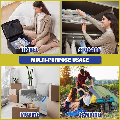 HIBAG Travel Vacuum Bags with Electric Pump for Luggage and Suitcase, Vacuum Seal Compression Packing Bags for Clothes Clothing, Combo 12 Pack - size: 12T-EPUMP