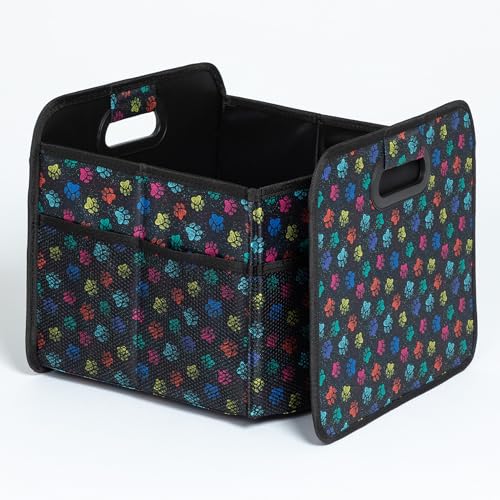 GreaterGood Paws Car Trunk Organizer Foldable Storage Bin with Handles Non Slip Base Pet Gear Travel Tote for SUV Truck (Confetti Paws) - color: Confetti Paws