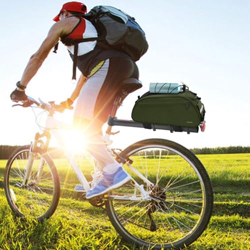 MOSISO Bike Rack Bag, Waterproof Bicycle Trunk Pannier Rear Seat Pouch Cycling Bike Carrier Backseat Storage Luggage Saddle Shoulder Bag - color: Olive Green