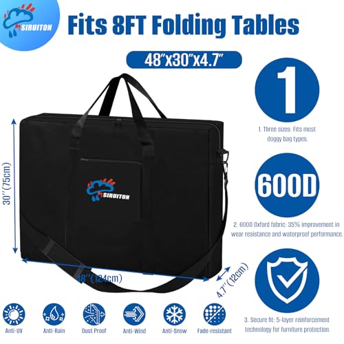 SIRUITON Folding Table Storage Bag, Portable 600D WaterProof Carry Bag for Folding Picnic/Camp Tables with Reinforcing Plate & Shoulder Strap, 48" D x 30" W x4.7 H Fits 8FT Folding Tables(bag only) - size: 8ft Folding Table Bag