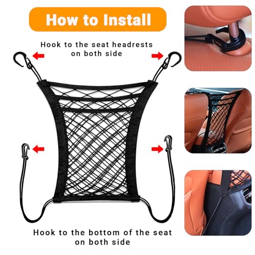 3-Layer Car Organizer with 2pockets-Black Mesh Car Seat,dog pets and baby Net Barrier,Purse Holder| Tissue Holder |Storage Bag for Car