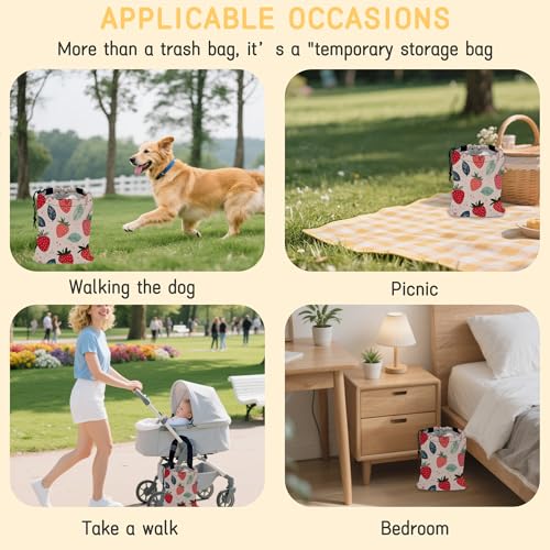Cartoon Strawberry Car Garbage Bag, Small Car Trash Bag Hanging,Drawstring Car Garbage Bag with Adjustable Buckle for Car Back Seat,SUVs,Camping,Road Trips - color: Cartoon Strawberry