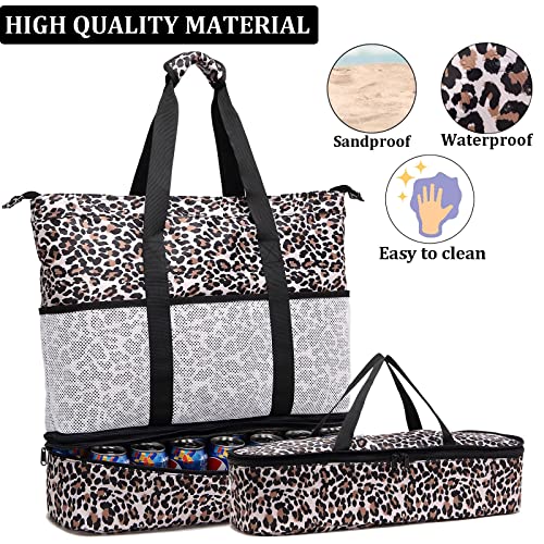 JIANYA Beach Bag Women Waterproof Sandproof Beach Tote Bags with Cooler Top Zipper Large Totes for Pool Travel Daily - color: *Leopard