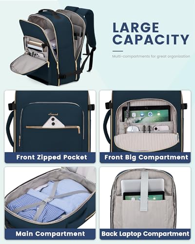 LOVEVOOK 40L Travel Backpack Flight Approved Carry on Backpack,3 Packing Cubes,Waterproof Personal Item Travel Bag,TSA Carry on Luggage Suitcase Travel Essentials,Gifts for Women & Men,fits 17" Laptop - color: Dark Blue Green-black, size: Large-40L-4Pcs