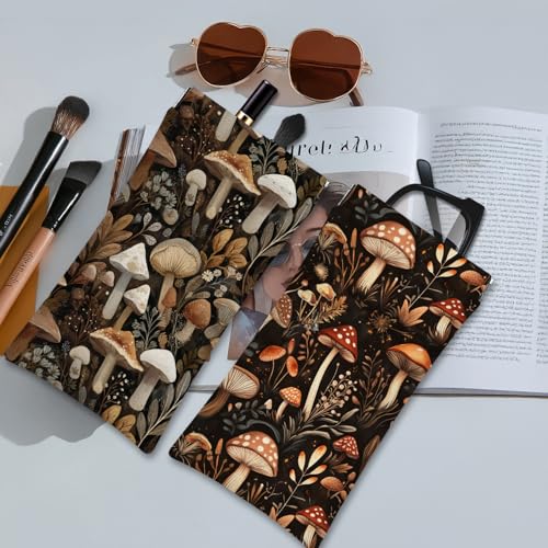 Eyeglasses Sunglasses Case PU Soft Squeeze Top Glasses Pouch for Women Student,Floral Pattern Portable Anti Scratch - color: Brown-mushroom04