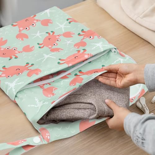 ALVA ALVABABY 3pcs Cloth Diaper Wet Dry Bags Waterproof Reusable with Two Zippered Pockets Travel Beach Pool Daycare Soiled Baby Items Yoga Gym Bag for Swimsuits or Wet Clothes 3L-ZM15A - color: Whale crab turtle
