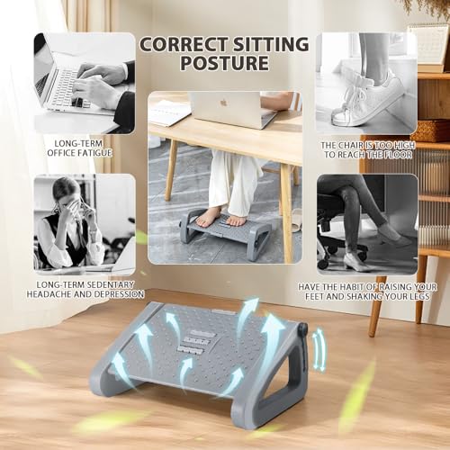 CasaZenith Foot Rest, Six Heights Adjustable Foot Rest for Under Desk at Work, Ergonomic Foots Stool for Under Office Desks, Under Desk Footrest with Foot Massage Roller, Chair Footrest - Gray - color: Gray