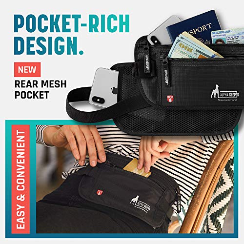 Alpha Keeper Money Belt for Travel Men Hidden RFID Passport Holder - color: Black