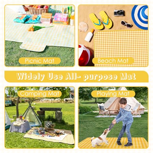 Portable Picnic Blanket, Waterproof Sandproof Foldable Outdoor Mat with Handle for Beach, Camping, Hiking, Travel, and Family Concerts (Yellow) - color: Yellow