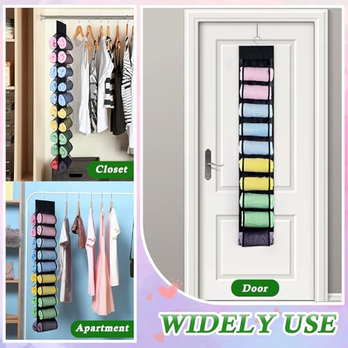 2 Pack Legging Storage Organizer, Hanging Legging Storage Hanger with 20 Roll Compartments, Foldable Clothes Roll Holder for Yoga T-Shirts Pants Jeans Towels