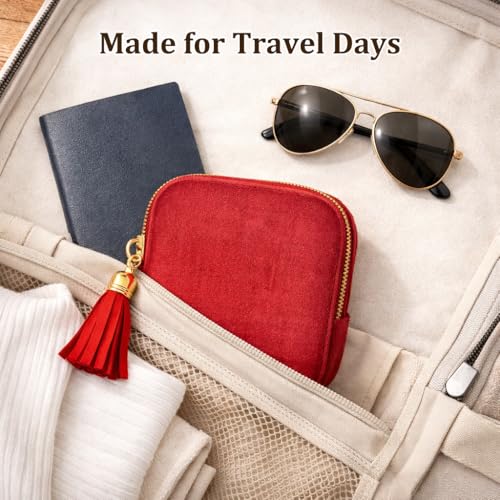 Small Travel Jewelry Pouch for Women, Compact Travel Jewelry Pouch with Layered Storage, Zippered Jewelry Travel Bag for Rings, Earrings, Bracelets, Necklaces (Gem Blue) - color: Gem Blue