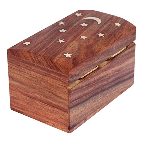 ITOS365 Handmade Wooden Jewelry Box for Women Jewel Organizer Moon and Stars