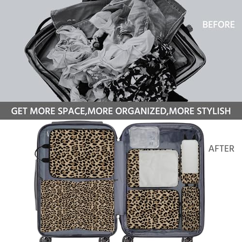 7 Pcs Compression Packing Cubes for Travel, Waterproof Suitcase Luggage Backpack Organizer with Toiletry Bag Travel Essentials for Women/Men-Leopard - color: Brown-Leopard
