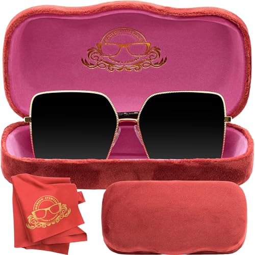 Hard Shell Glasses Case w/Cloth,Velvet Reading Glass, Eyeglass Case, Lightweight, Crush-Resistant, Men & Women - color: Red Velvet, size: Large