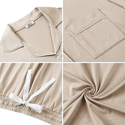 Cherrydew Women Bamboo Viscose Pajama Sets Super Soft Comfy Breathable Cooling Sleepwear Long Sleeve Button Down Loungewear - color: Cream, size: X-Large