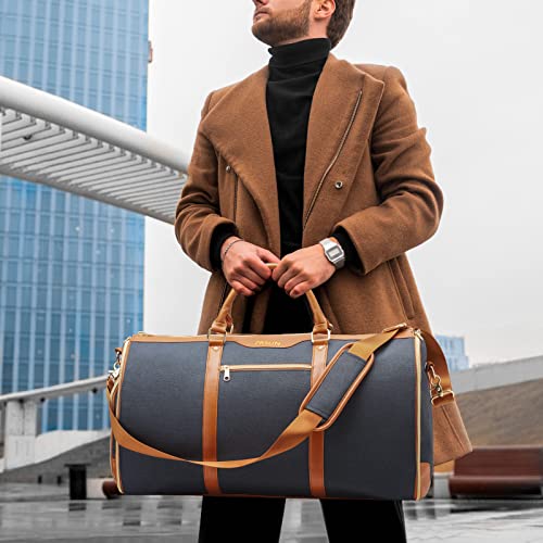 Garment Bag for Travel, Convertible Carry-On Duffel with Shoe Compartment, Waterproof & Wrinkle-Free Suit Carrier for Business Trips & Weekend Getaways, Foldable & Lightweight - color: Brown