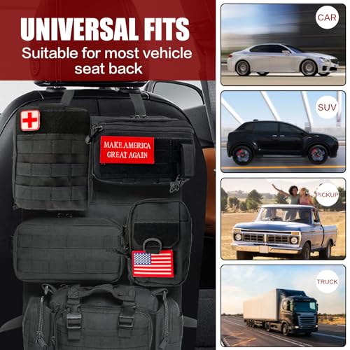 Tactical Car Seat Back Organizer,Tactical Molle Seat Back Organizer with 5 Detachable Molle Pouch,Velcro Label Can Be Removed,Universal Fits for Car Truck Jeep Vehicle - color: Red flag
