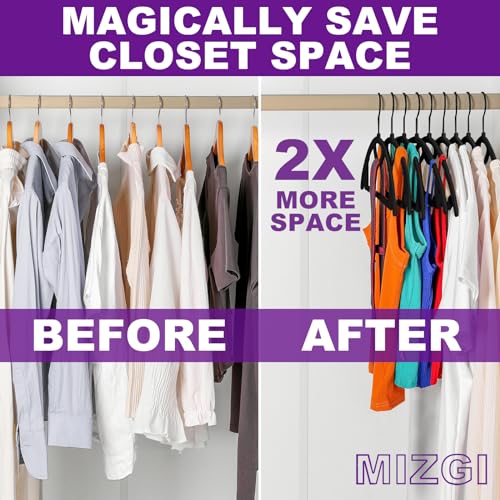 MIZGI Premium Velvet Hangers 50-Pack,No Shoulder Bump Hangers W/Tie Bar Ultra Thin Space Saving Non Slip Hanger Heavy Duty Felt Rounded Clothes Hanger for Sweaters,Coat,Jackets,Pants,Shirts - color: Black/Black Hook, size: 50 Pack