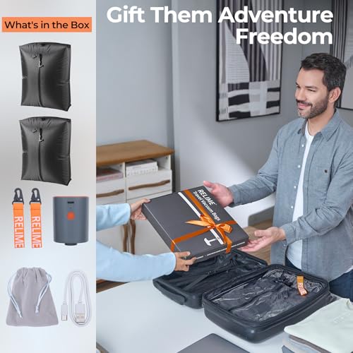 Relime Classic Series Vacuum Bags for Travel Luggage with Wireless Pump, Compression Bags for Carry On Suitcases and Backpack, Vacuum Seal Packing cube for Cloth Packing (2PC + PUMP) - color: 2PC Gray