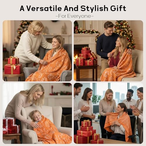 Travel Blanket Airplane - Ultra Soft & Lightweight Knit Design Compact Airplane Blanket,53x72 Inch,Stylish Travel Shawl Wraps for Flights,Office,Home Use,Travel Essentials & Gifts - color: Orange Cat Print