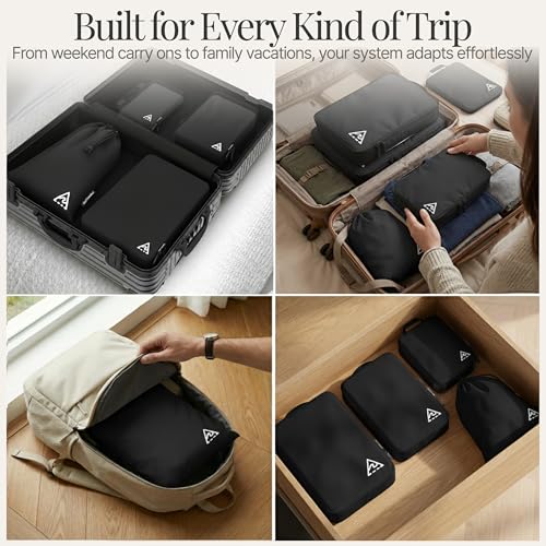 Well Traveled 4 pcs Compression Packing Bags Cubes Set with HybridMax Double-Capacity Design - Packing Cubes for Travel Compression to Maximize Limited Luggage Space, Black - color: Black, size: 4-piece