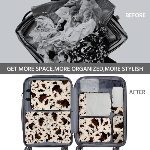 7 Pcs Compression Packing Cubes for Travel, Waterproof Suitcase Luggage Backpack Organizer with Toiletry Bag Travel Essentials for Women/Men-Cow Print - color: Brown-Cow Print