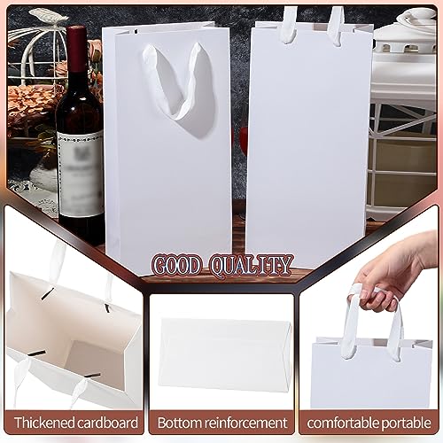 Yeaqee 50 Pack Wine Bags for Wine Double Bottles Gifts Carriers 6.6x3.6x13.8 Craft Bottle Bags Bulk with Handles Paper Tumbler Carriers, Party Gift Pocket with Handle(White) - color: White
