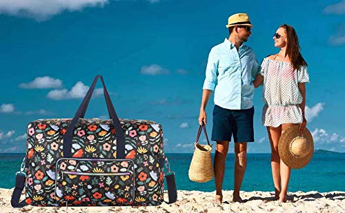 Travel Foldable Waterproof Duffel Bag - Lightweight Carry on Luggage Tote Duffel Bag(Black Floral) - color: Black Floral