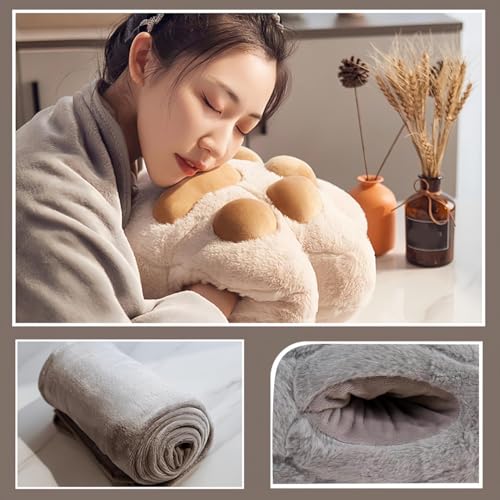 RYOLOY Cat Paw Warm Hand Pillow,with 66 * 35Inch Travel Blanket,2 in 1 Travel Pillow and Blanket Set,for Car Office Camping Essentials (Grey) - color: Grey