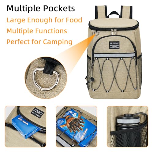 Backpack Cooler Backpack 26 Cans Insulated Leak Proof for Women Men Beach Camping Picnic Fishing Hiking Lunch Backpack Waterproof Cooler - color: Khaki, size: Medium