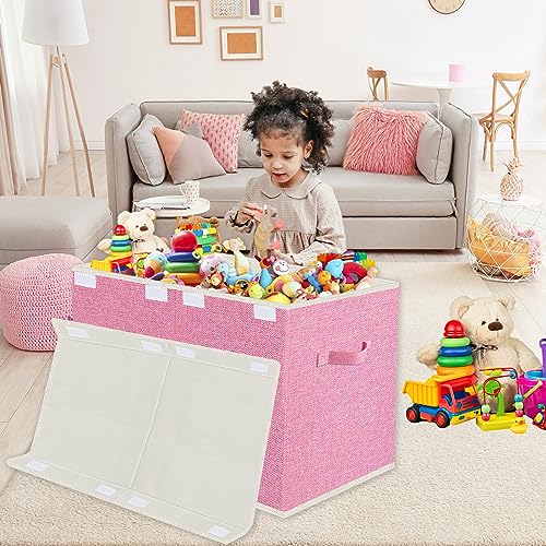 Large Collapsible Toy Storage Box with Lid & Handles - Kids Organizer Chest for Toys, Clothes, Blankets (Pink, Nursery, Playroom, Bedroom)-24.5''Ă13''Ă16'' - color: PINK