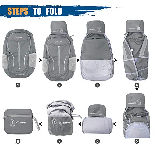 ZOMAKE Ultra Lightweight Packable Backpack 25L, Foldable Hiking Backpacks Water Resistant Small Folding Daypack for Travel(Dimgray NEW) - color: Dimgray New