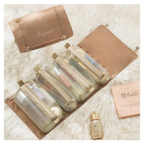 Roll Up Makeup Bag, Hanging Toiletry Bag, 4 in 1 Detachable Cosmetic Bag, 4 Removable Storage Bags, Travel Makeup Organizer Bags for Women Men(Khaki) - color: Khaki