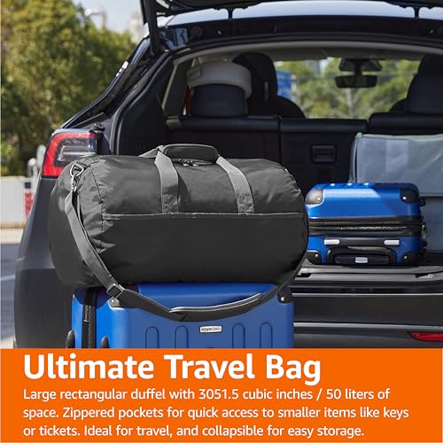 Amazon Essentials Lightweight 20-inch Duffel Bag for Travel with 30 lb Weight Capacity, Zippered Pockets, Collapsible Design, Black - color: Black, size: 20 inches