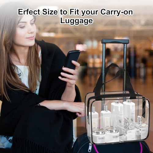 APREUTY Clear Makeup Bags, TSA Approved 3 Pcs Large Cosmetic Makeup Bags Set Clear PVC with Zipper Handle Portable Travel Luggage Pouch Airport Airline Vacation Organization (Black) - color: Black-3PCS (Large)