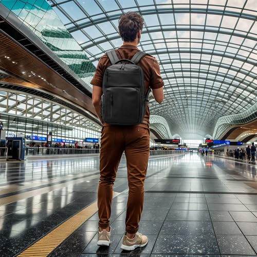 Waterproof Laptop Backpack for Men & Women, Flight Approved Anti-Theft Daypack with 15.6-inch Laptop Sleeve (Black) - color: Black