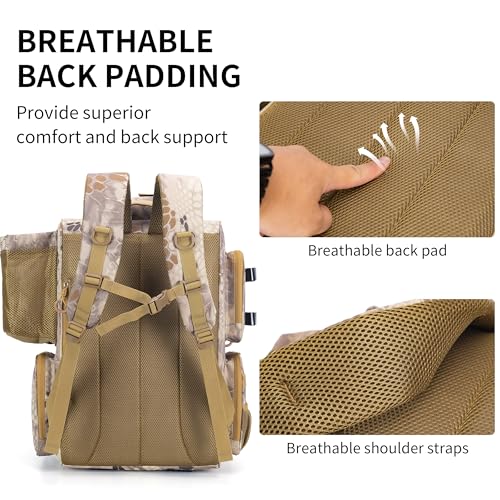 Rabjen Fishing Tackle Backpack with Rod Holders, Bottle Holder, Storage Bag Store Fishing Gear - color: Camouflage Khaki