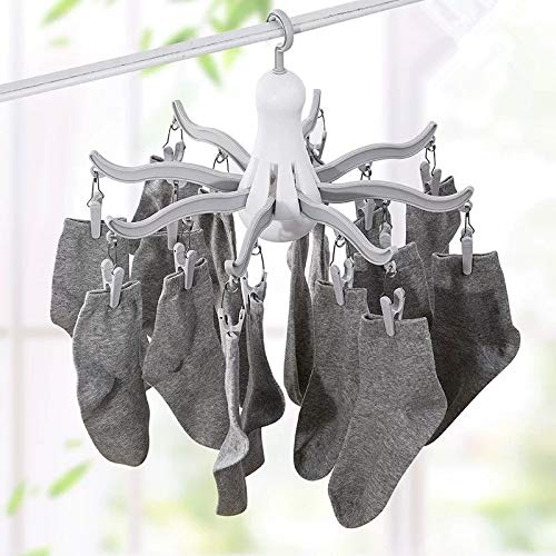 Foldable Clip and Drip Hanger/Hanging Drying Rack - 16 Clips Socks Drying Rack for Drying Underwear Clothes,Socks,Bras,Towel,Pants,Hat,Grey